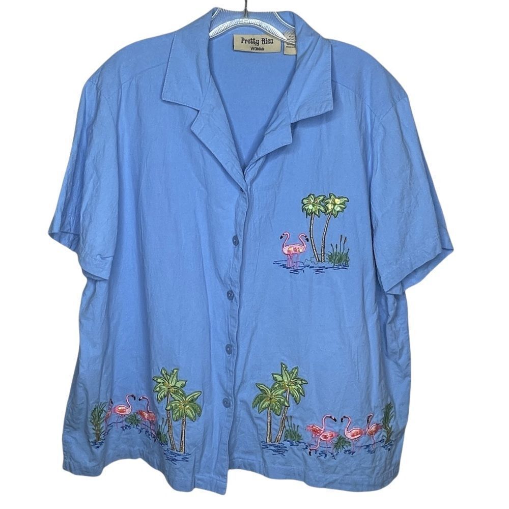 Vintage Pretty Bleu Woman Embroidered Shirt